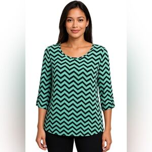 Iner Mint Green Chevron Geometric Blouse Relaxed Workwear Minimalist Top Small